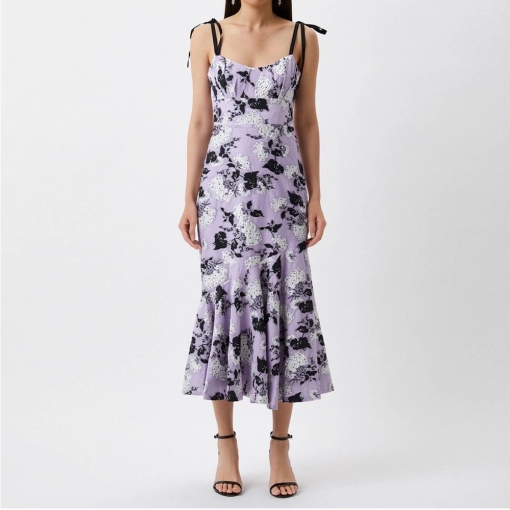 ML Monique Lhuillier Floral Jacquard Tie Strap Midi Dress 4